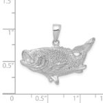 14k White Gold Polished Open-Backed Bass Fish Pendant - Image 4