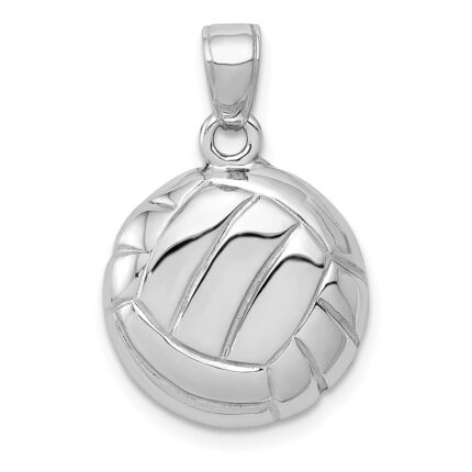 14k White Gold Polished Domed Open-Backed Volleyball Pendant