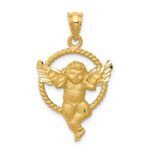 14k Satin Diamond-cut Angel in Circle Pendant