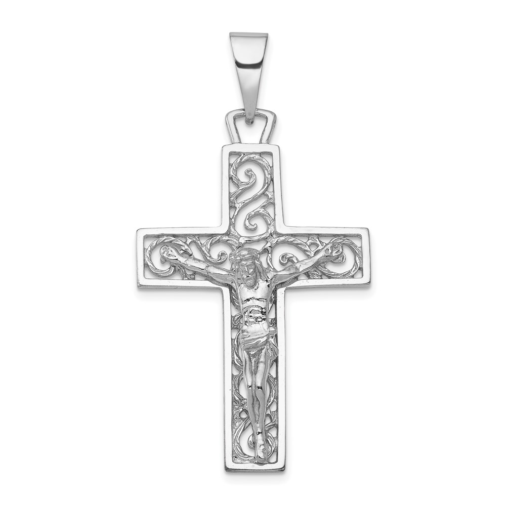C2803.jpg 14k White Gold Large Filigree Crucifix Pendant - Image 1