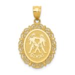 14k Solid Satin Polished Gemini Zodiac Oval Pendant