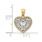 14K Two-tone Polished Diamond-cut Reversible Filigree Heart Pendant - Image 3
