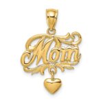 14k MOM with Dangling Heart Charm