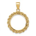 Wideband Distinguished Coin Jewelry 14k Diamond-cut with Rope 16.5mm Prong Coin Bezel Pendant