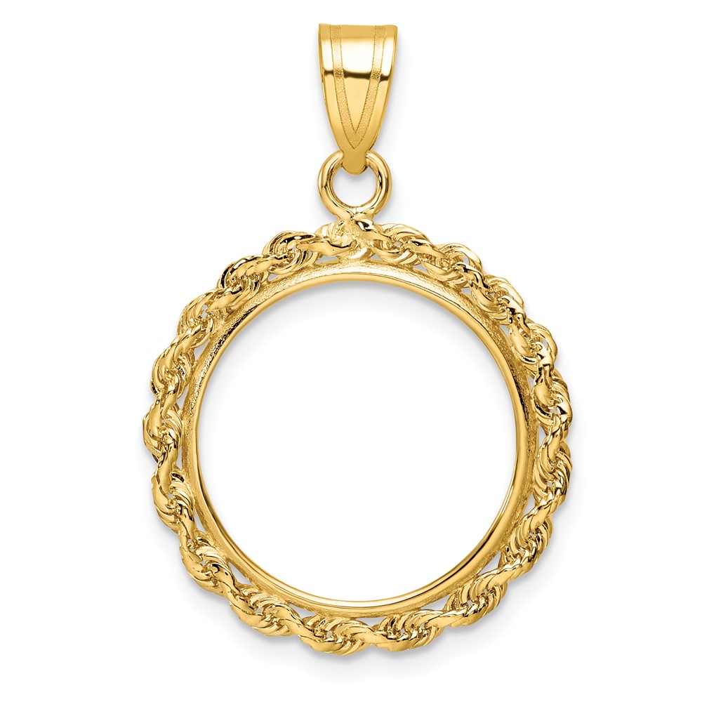 C3012_16.5-1.jpg Wideband Distinguished Coin Jewelry 14k Polished Rope 16.5mm Prong Coin Bezel Pendant - Image 1