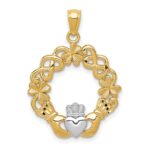 14k and White Rhodium Claddagh Pendant
