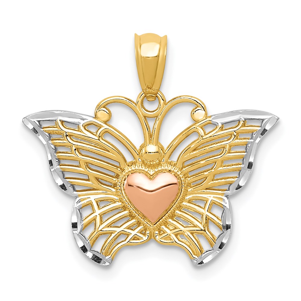 C3486.jpg 14k Two-tone with White Rhodium Butterfly with Heart Pendant - Image 1