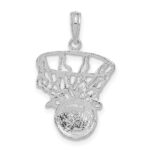 14K White Gold Swoosh Basketball and Net Pendant - Image 3