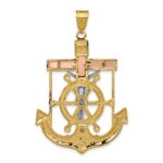 14k Tri-color Diamond-cut and Textured Mariners Crucifix Pendant - Image 4