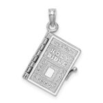 14k White Gold 3-D HOLY BIBLE with Lord's Prayer and Moveable Pages Pendant