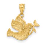 14k and White Rhodium Polished Dove with Olive Branch Pendant - Image 3