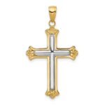 14K and White Rhodium Budded Yellow Cross Frame Pendant