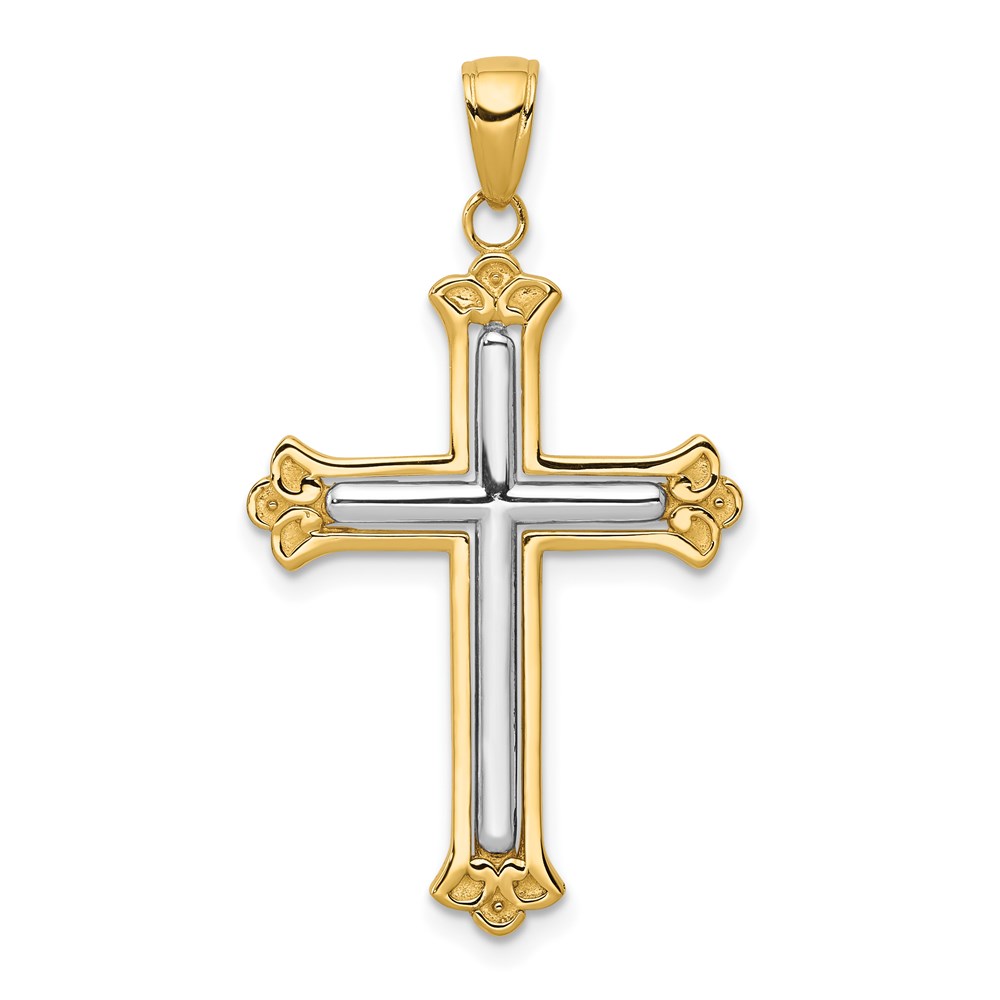 C4280.jpg 14K and White Rhodium Budded Yellow Cross Frame Pendant - Image 1