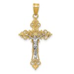 14K Two-Tone Medium Lacy-Edge Inri Crucifix Pendant