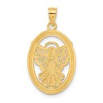 14K and White Rhodium BELIEVE PEACE FAITH HOPE Filigree Angel Pendant - Image 3