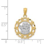 14k and White Rhodium Scalloped Frame Cherub Round Pendant - Image 4