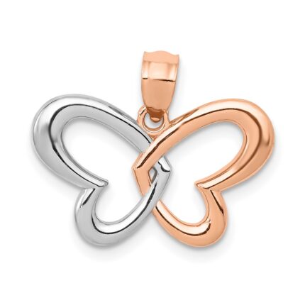 14k Rose Gold and White Rhodium Butterfly Pendant