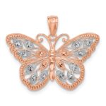 14k Rose Gold and White Rhodium Diamond-cut Butterfly Pendant