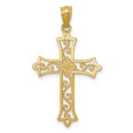 14k Diamond-cut Flower Center Scrolled Cross Pendant - Image 4