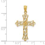 14k Diamond-cut Flower Center Scrolled Cross Pendant - Image 3