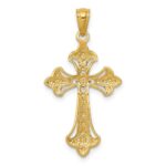 14K and White Rhodium Diamond-Cut Fleur de Lis Cross Pendant - Image 4