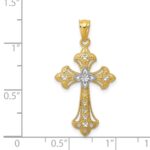 14K and White Rhodium Diamond-Cut Fleur de Lis Cross Pendant - Image 3