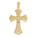 14K with White Rhodium Diamond-Cut Cross Pendant - Image 3
