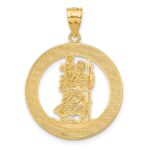 14K and White Rhodium Solid Cut-out St Christopher Medal Round Pendant - Image 3