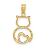 14k and White Rhodium Diamond-cut Sitting Cat with Heart Pendant - Image 3