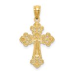 14K with White Rhodium Diamond-cut Cross Pendant - Image 3