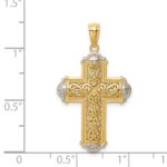 14K and White Rhodium Diamond-cut Reversible Cross Pendant - Image 4