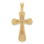 14K Tri-Color and White Rhodium Diamond-cut Crucifix Pendant - Image 3