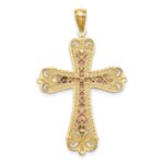 14K Tri-Color and White Rhodium Diamond-cut Crucifix Pendant - Image 3