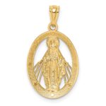 14K and White Rhodium Polished Cut-out Miraculous Medal Oval Pendant - Image 3