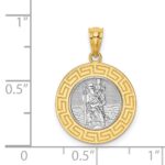 14K and White Rhodium Solid St. Christopher Medal Greek Key Edge Round Pendant - Image 2