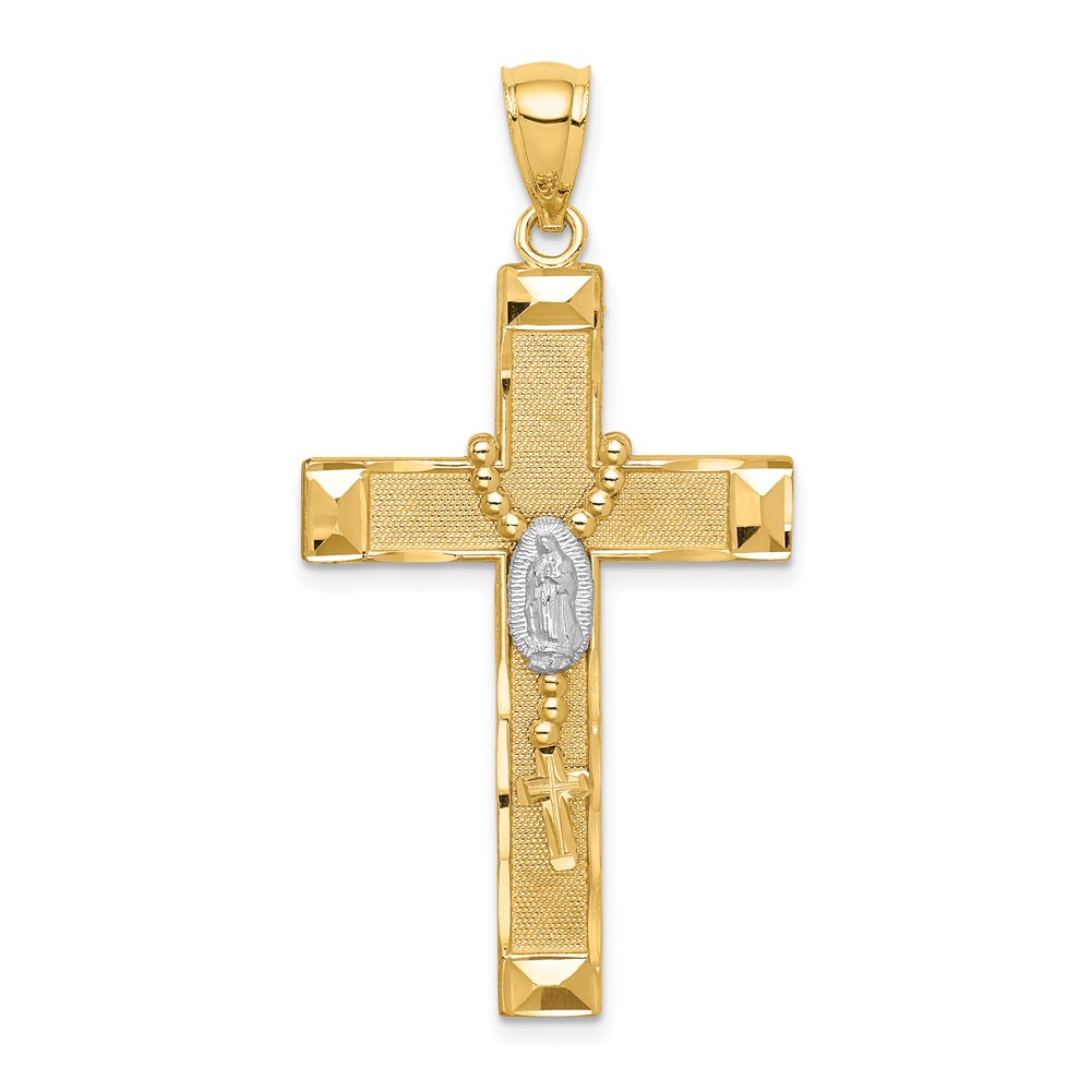C4771.jpg 14K and White Rhodium Solid Cross with Rosary Pendant - Image 1