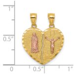 14K Two-tone Reversible Spanish Solid Our Lady of Guadalupe and Crucifix TE AMO Break-apart Heart Pendant - Image 3