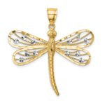 14K and White Rhodium Diamond-cut Dragonfly Pendant