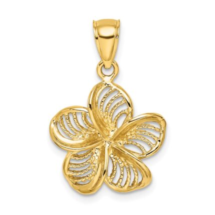 14k Beaded and Polished Plumeria Flower Charm
