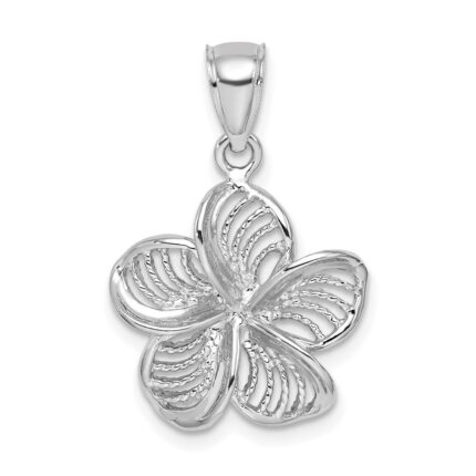 14k White Gold  Beaded and Polished Plumeria Flower Charm