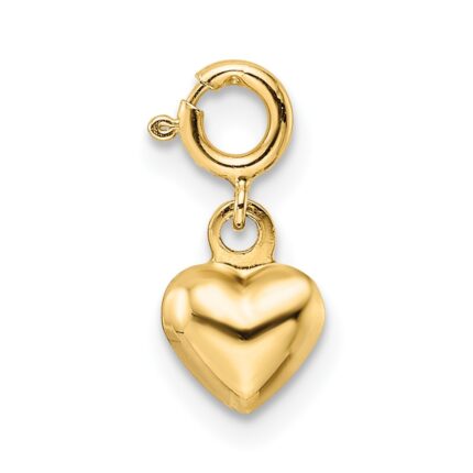 14K Polished 3-D Puffed Heart with Spring Ring Clasp Charm
