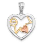 14K Tri-Color Diamond-cut LOVE in Heart Pendant - Image 3