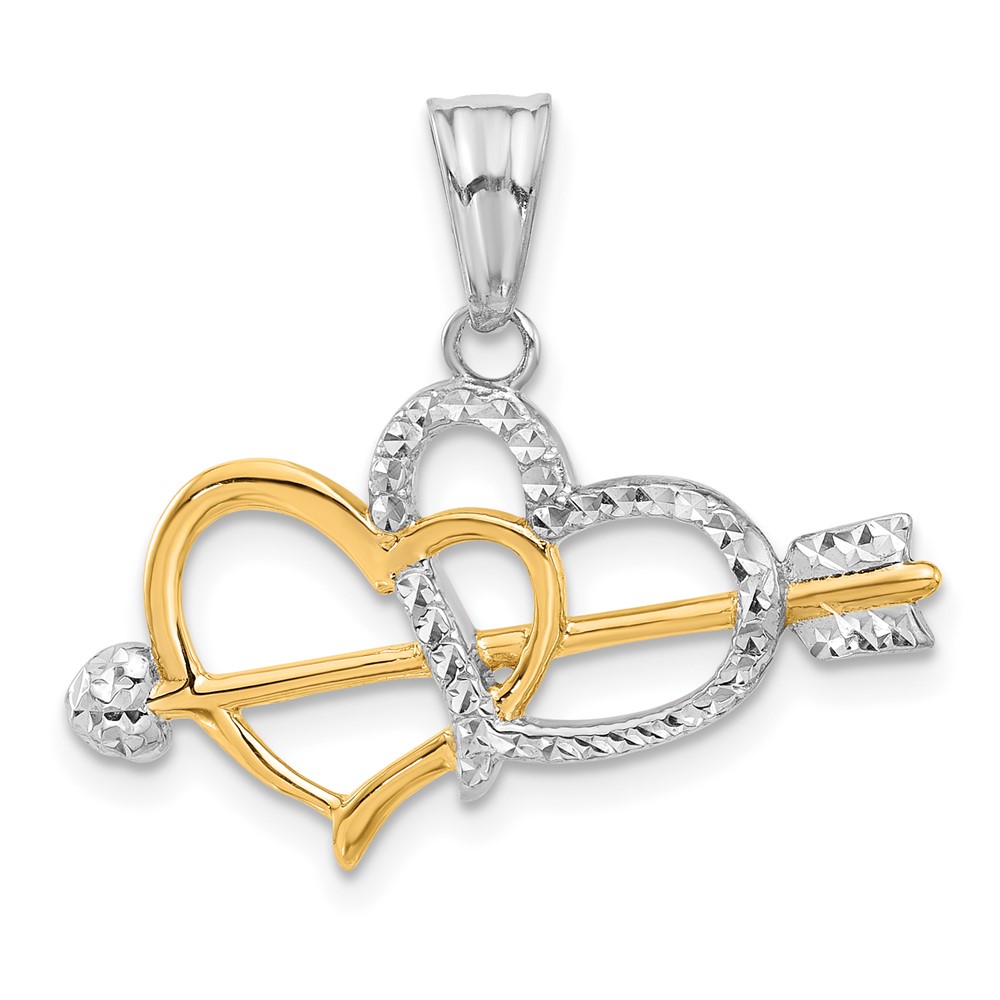 C4853.jpg 14K with White Rhodium Diamond-cut Hearts and Arrow Pendant - Image 1