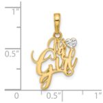 14k and White Rhodium Diamond-cut Heart IT'S A GIRL Pendant - Image 4