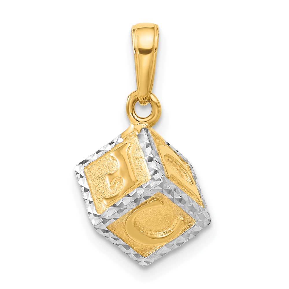 C4867.jpg 14K and White Rhodium Diamond-cut 3-D Baby Alphabet Block Pendant - Image 1
