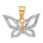 14K and White Rhodium Polished and Diamond-cut Butterfly Pendant