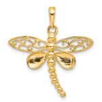14k and White Rhodium Polished and Diamond-cut Dragonfly Pendant - Image 3