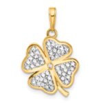 14k and White Rhodium Polished and Diamond-cut 4-Leaf Clover Pendant