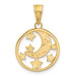 14K and White Rhodium Diamond-cut Moon and Stars Pendant - Image 3