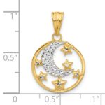 14K and White Rhodium Diamond-cut Moon and Stars Pendant - Image 4